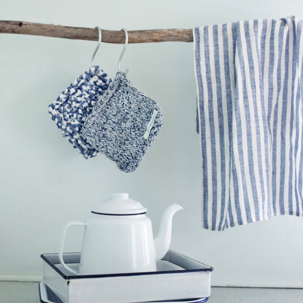 Linen Tea Towel - Blue White Stripe