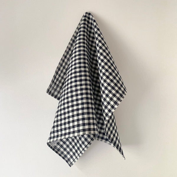 Linen Tea Towel - Navy White Check